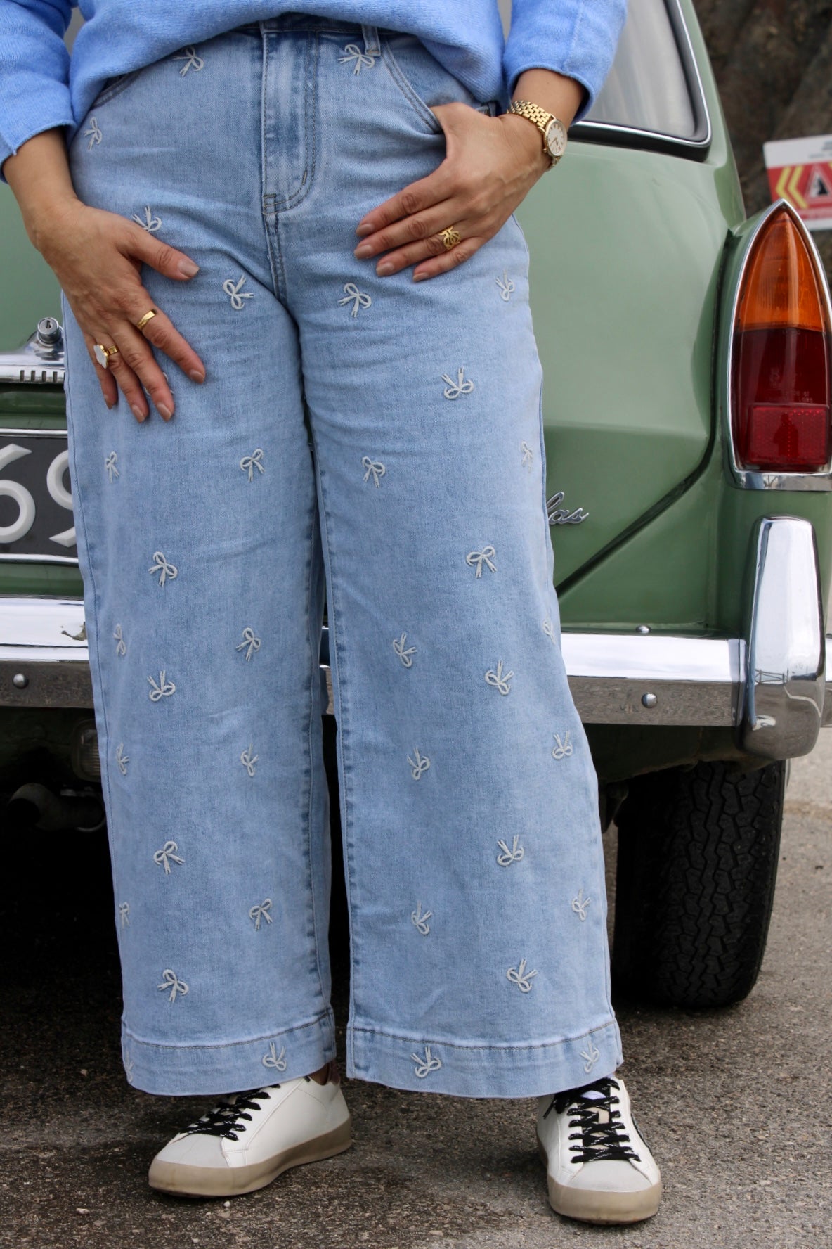 Jeans Wide Leg Bordadas