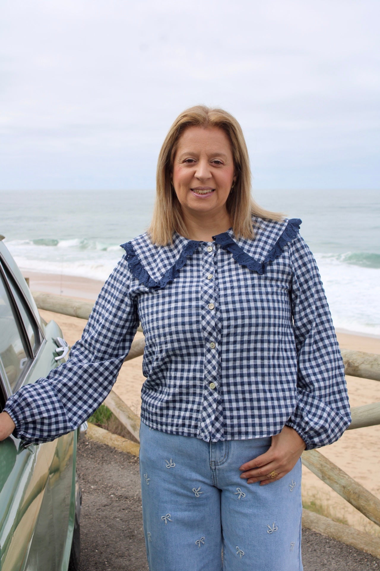 Blusa Xadrez com Renda na Gola