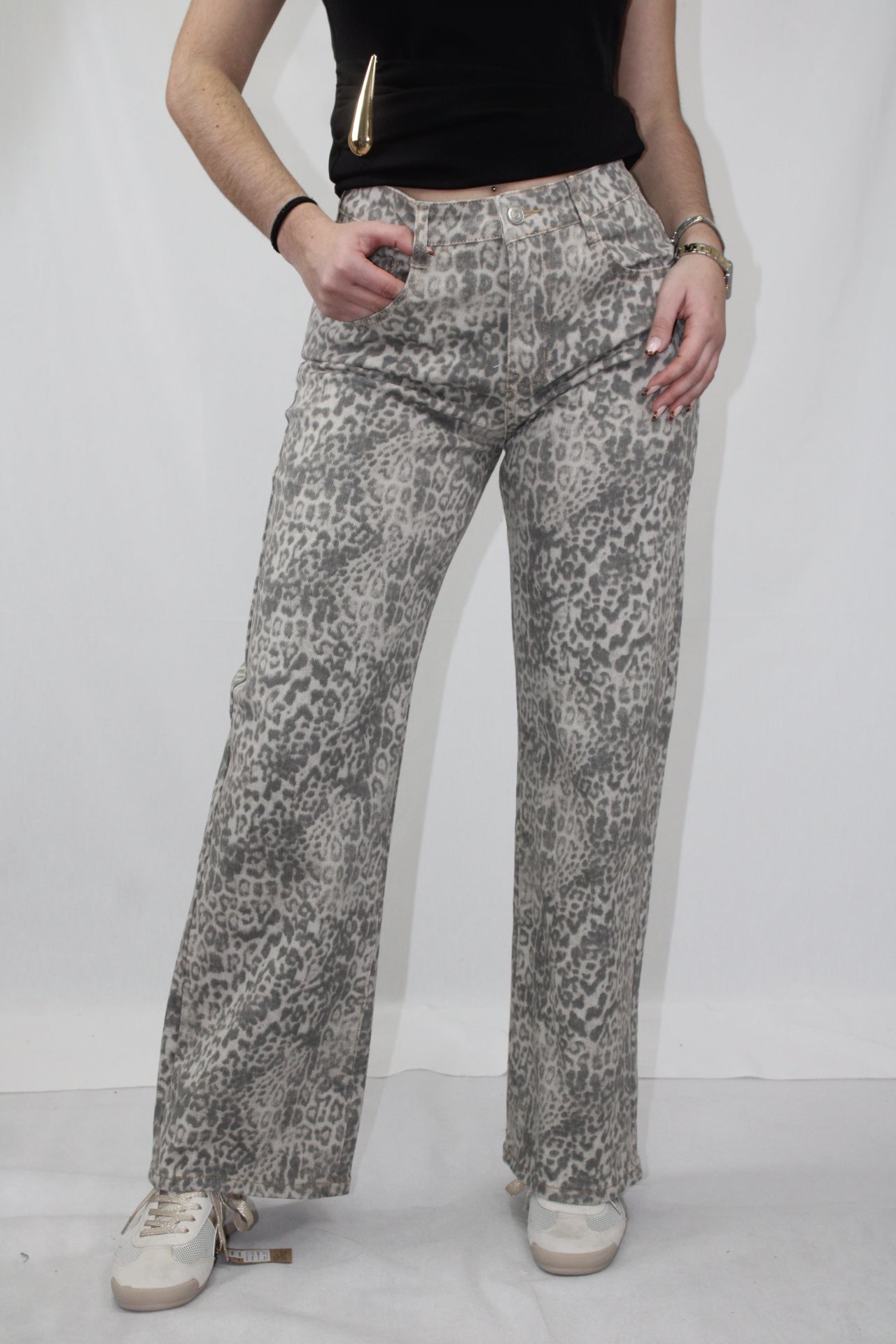 Calças Animal Print Wide Leg