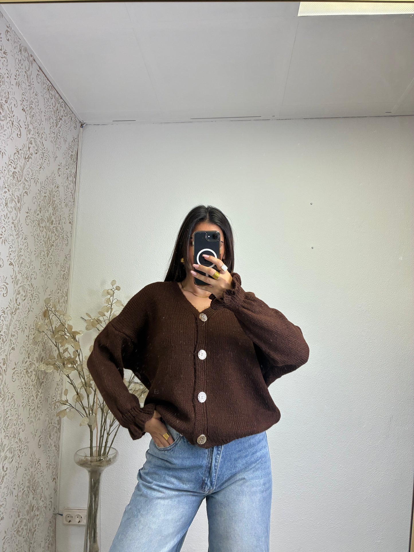 Cardigan Oversized com Folho na Manga