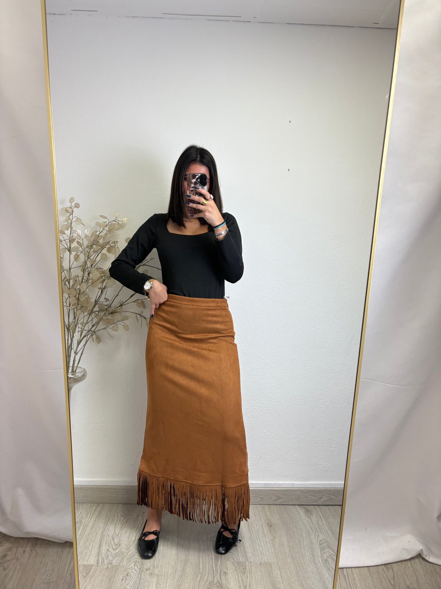 Saia efeito Camurça Com Franjas