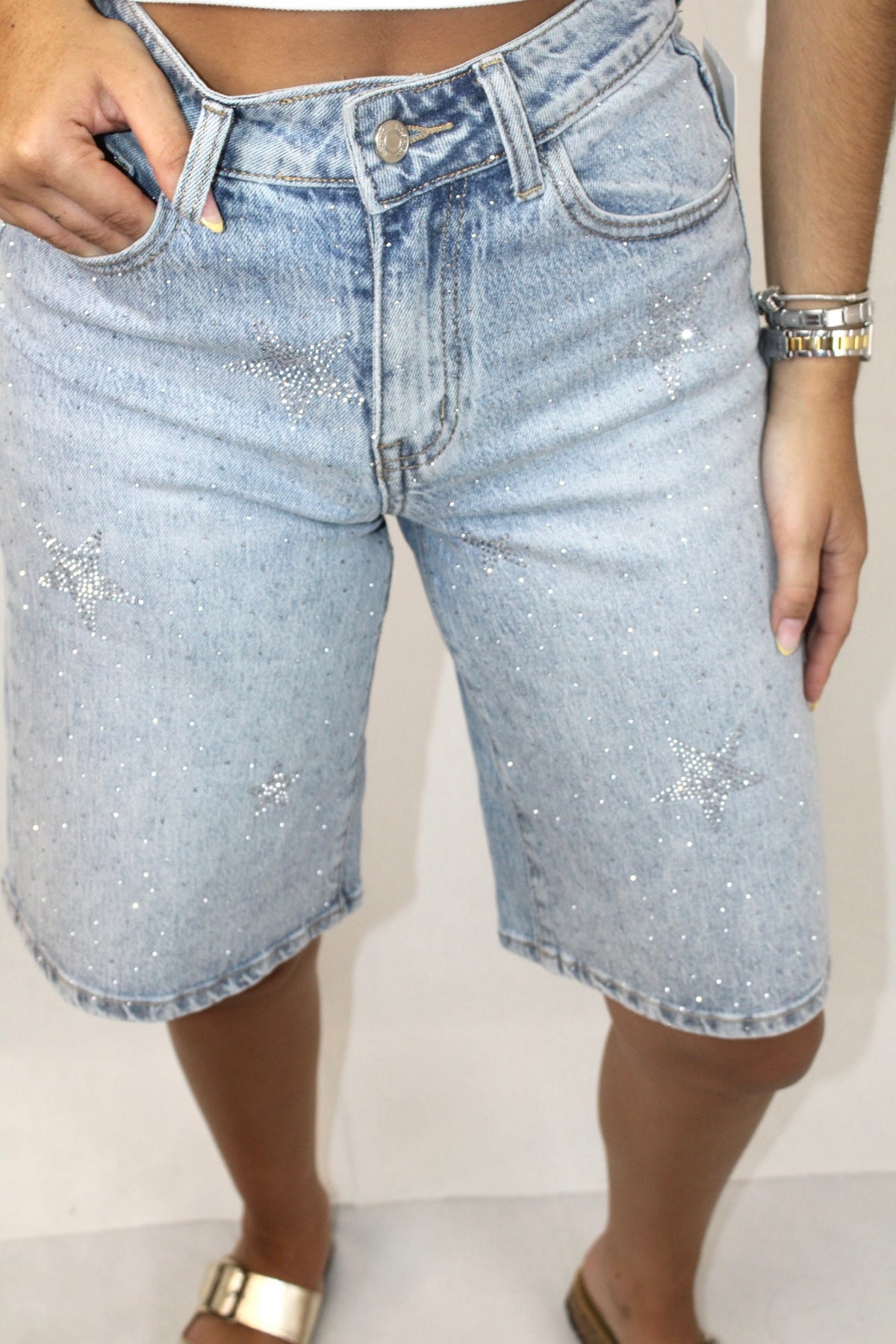 Bermuda Denim com Brilhos