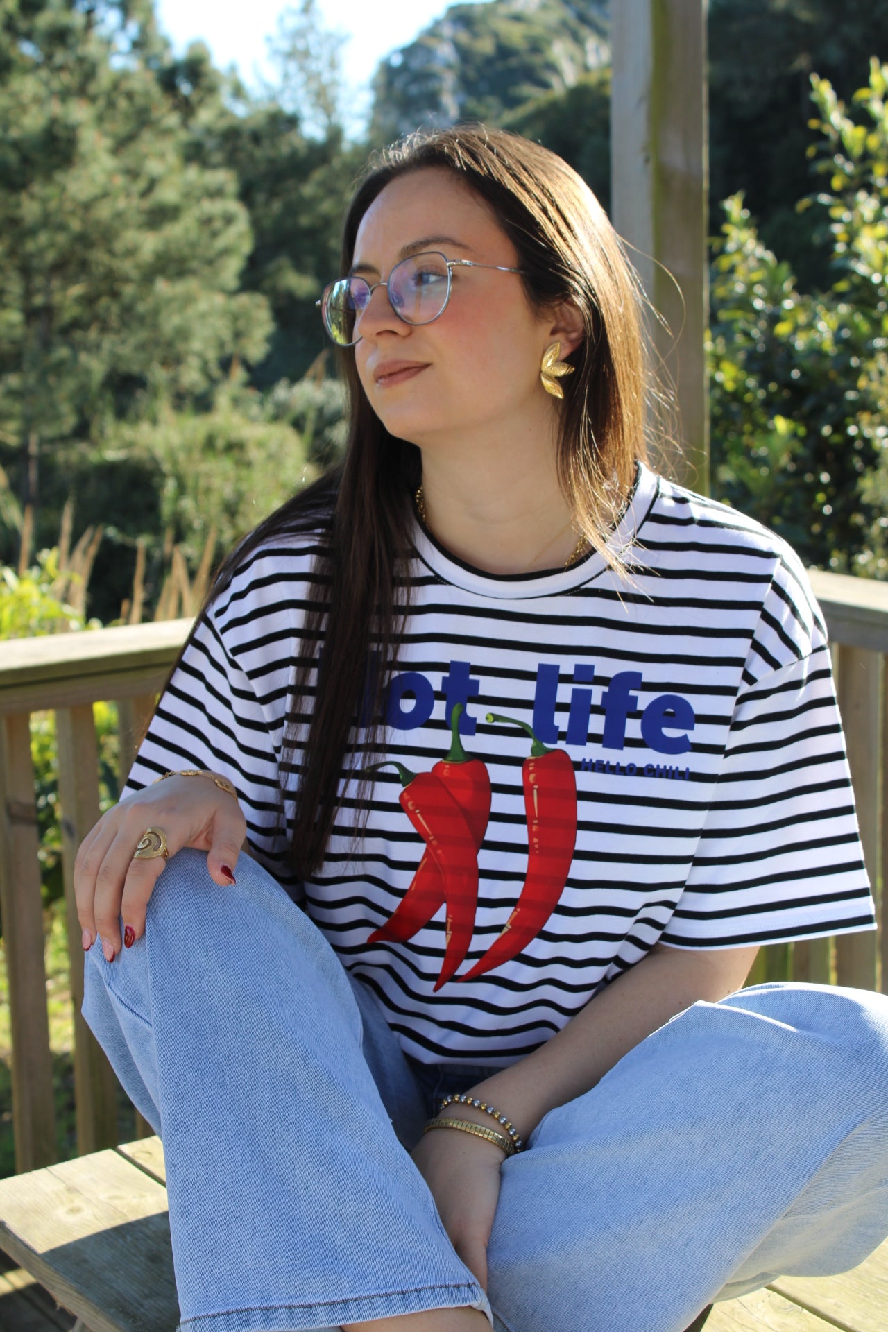 T-shirt Riscas e Estampa