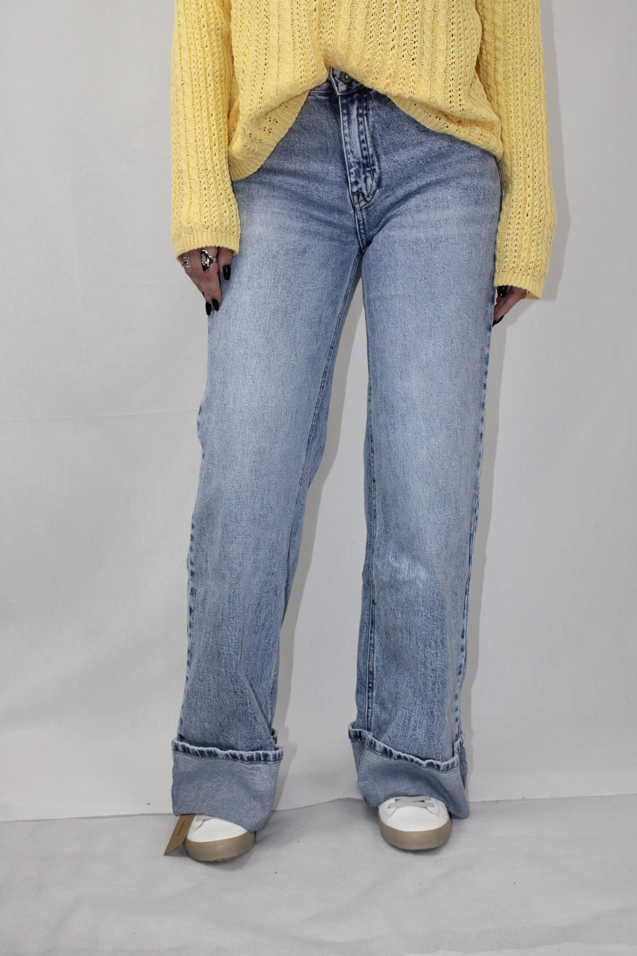 Jeans Wide Leg com Dobra