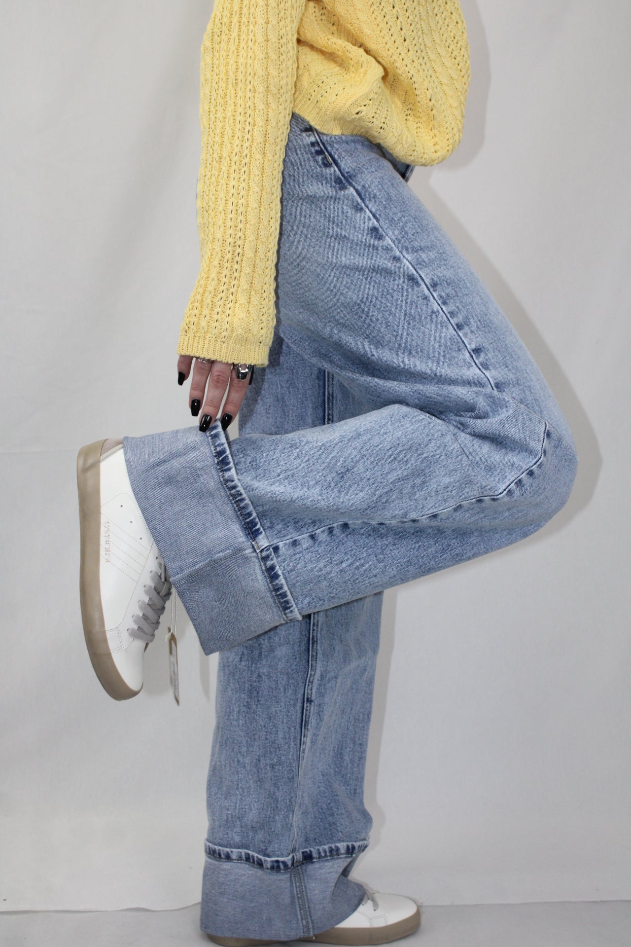 Jeans Wide Leg com Dobra