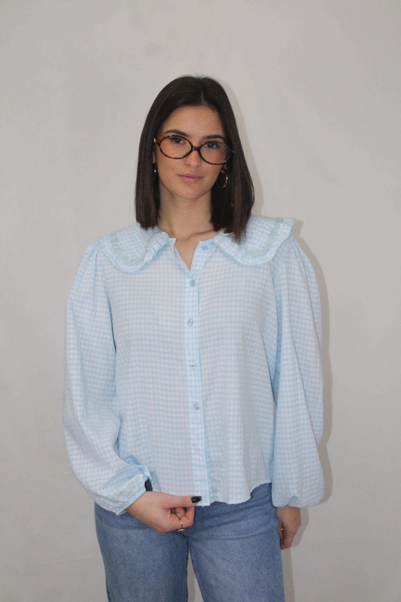 Blusa Axedrezada com Golas