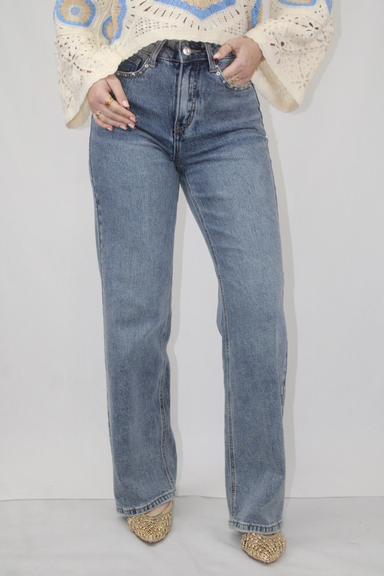 Calças WideLeg com Tachas