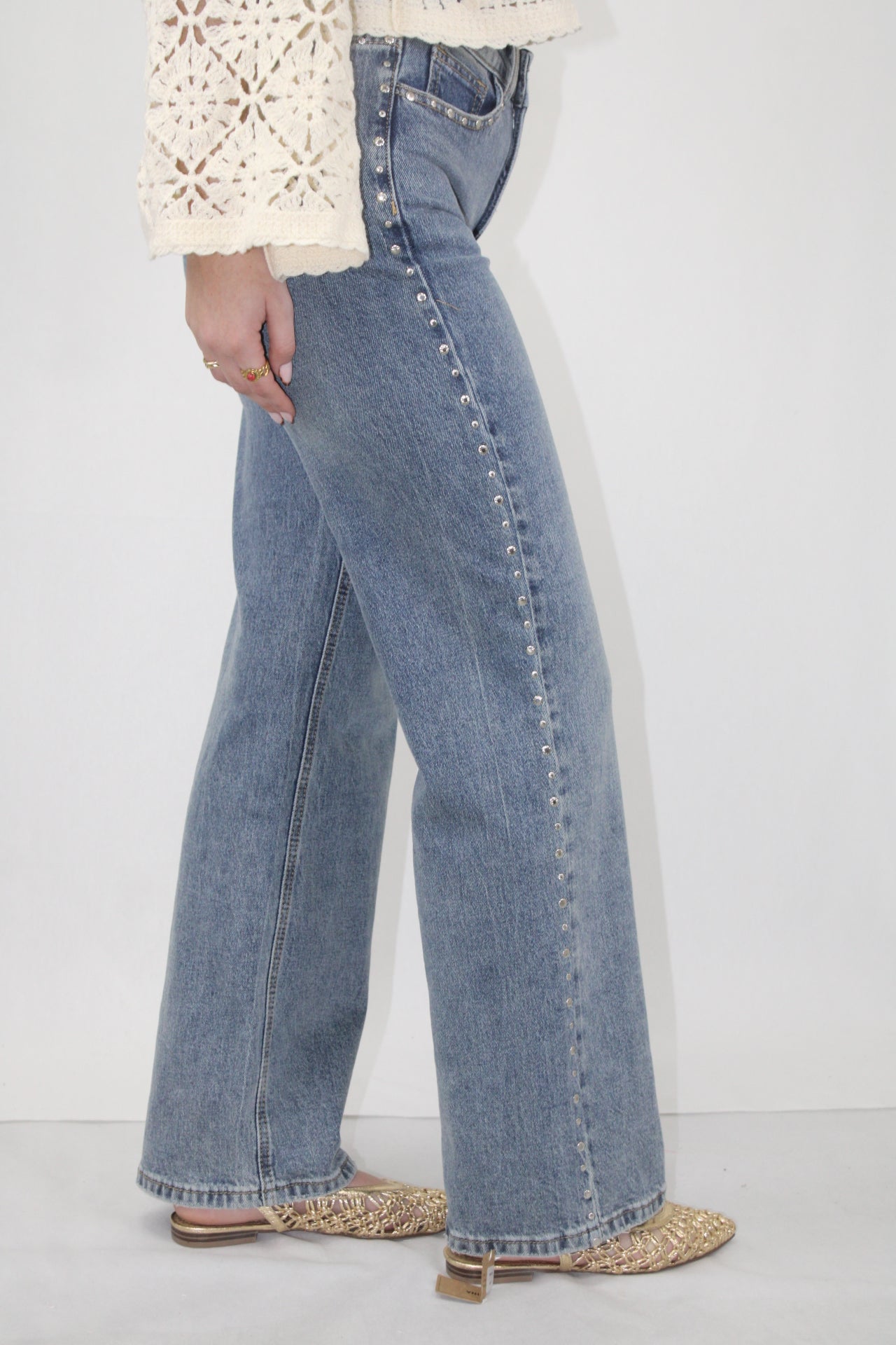 Calças WideLeg com Tachas