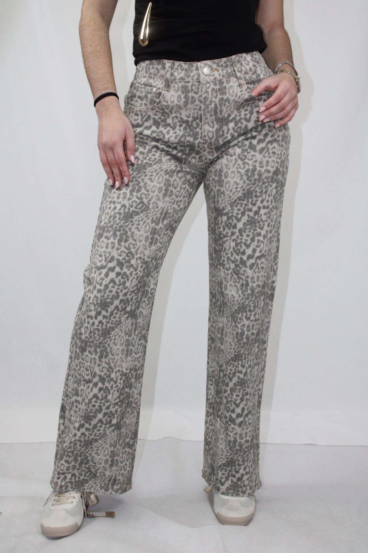 Calças Animal Print Wide Leg