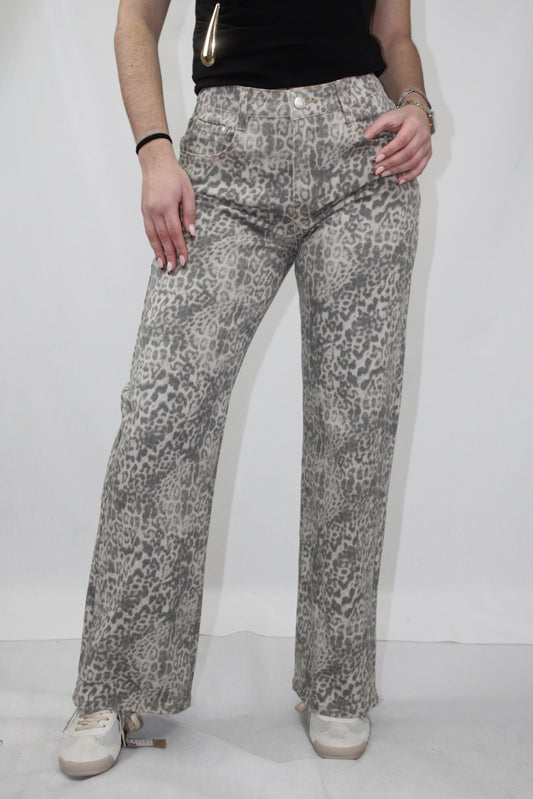 Calças Animal Print Wide Leg