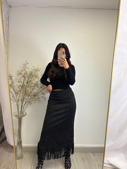 Saia efeito Camurça Com Franjas