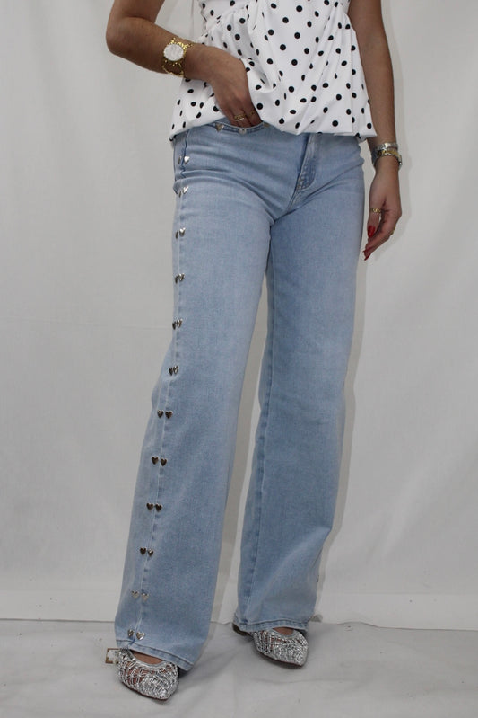 Calças Wide Leg com Aplicações