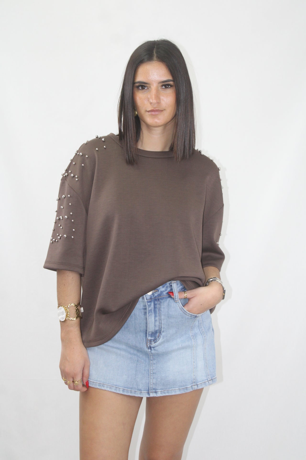 Tshirt Oversized com Pérolas