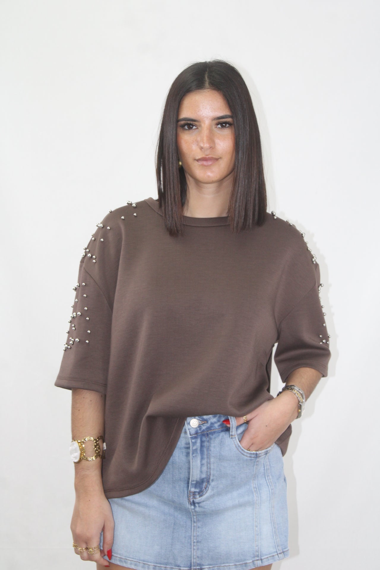 Tshirt Oversized com Pérolas