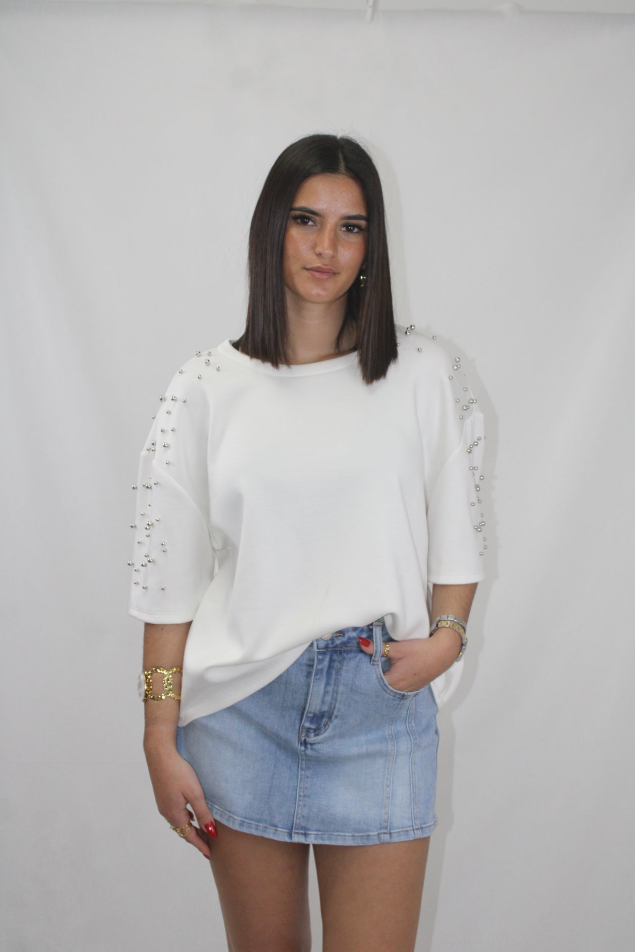 Tshirt Oversized com Pérolas