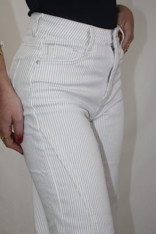 Calças Wide Leg Riscas