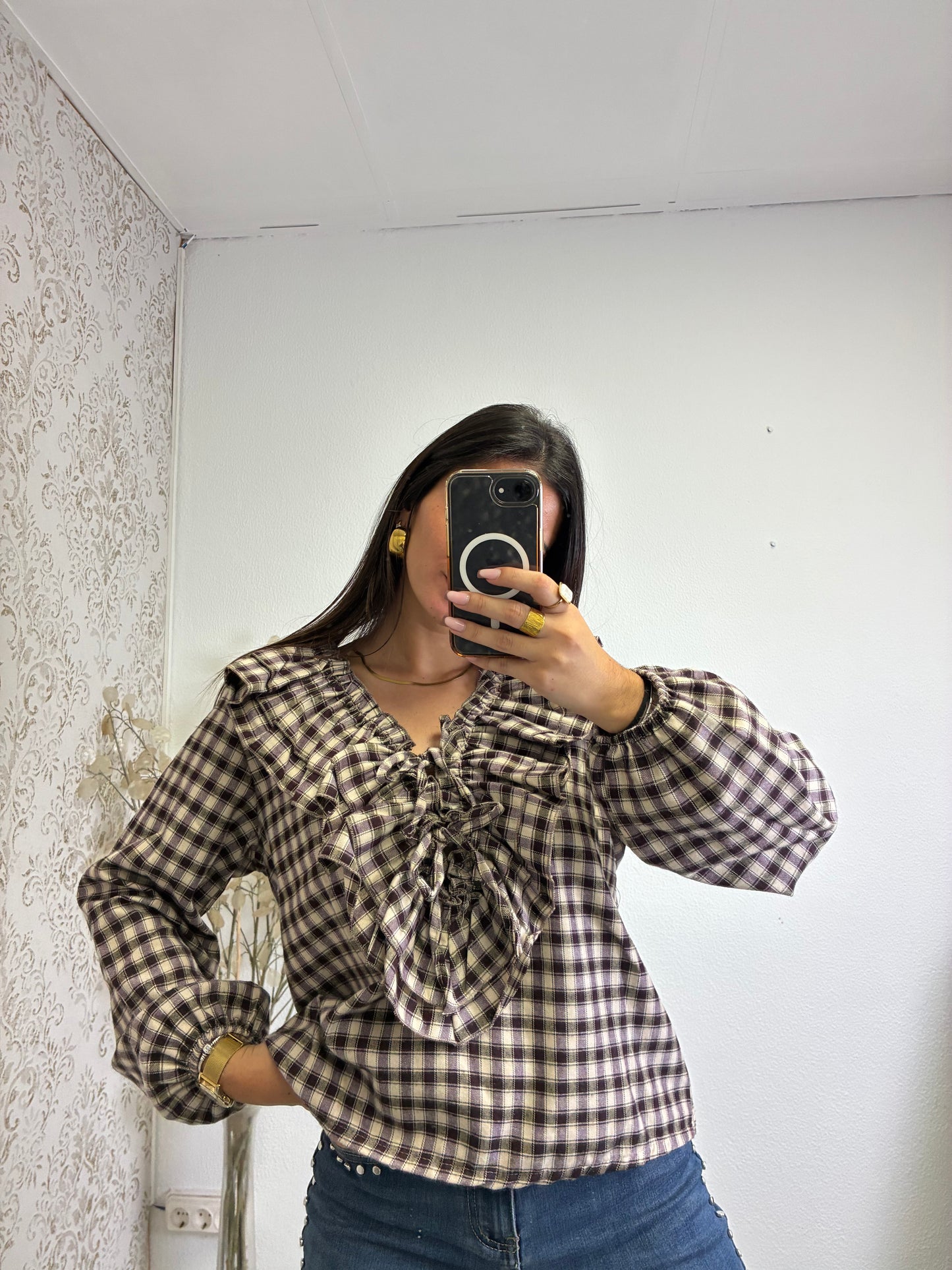 Blusa em Xadrez com Folhos