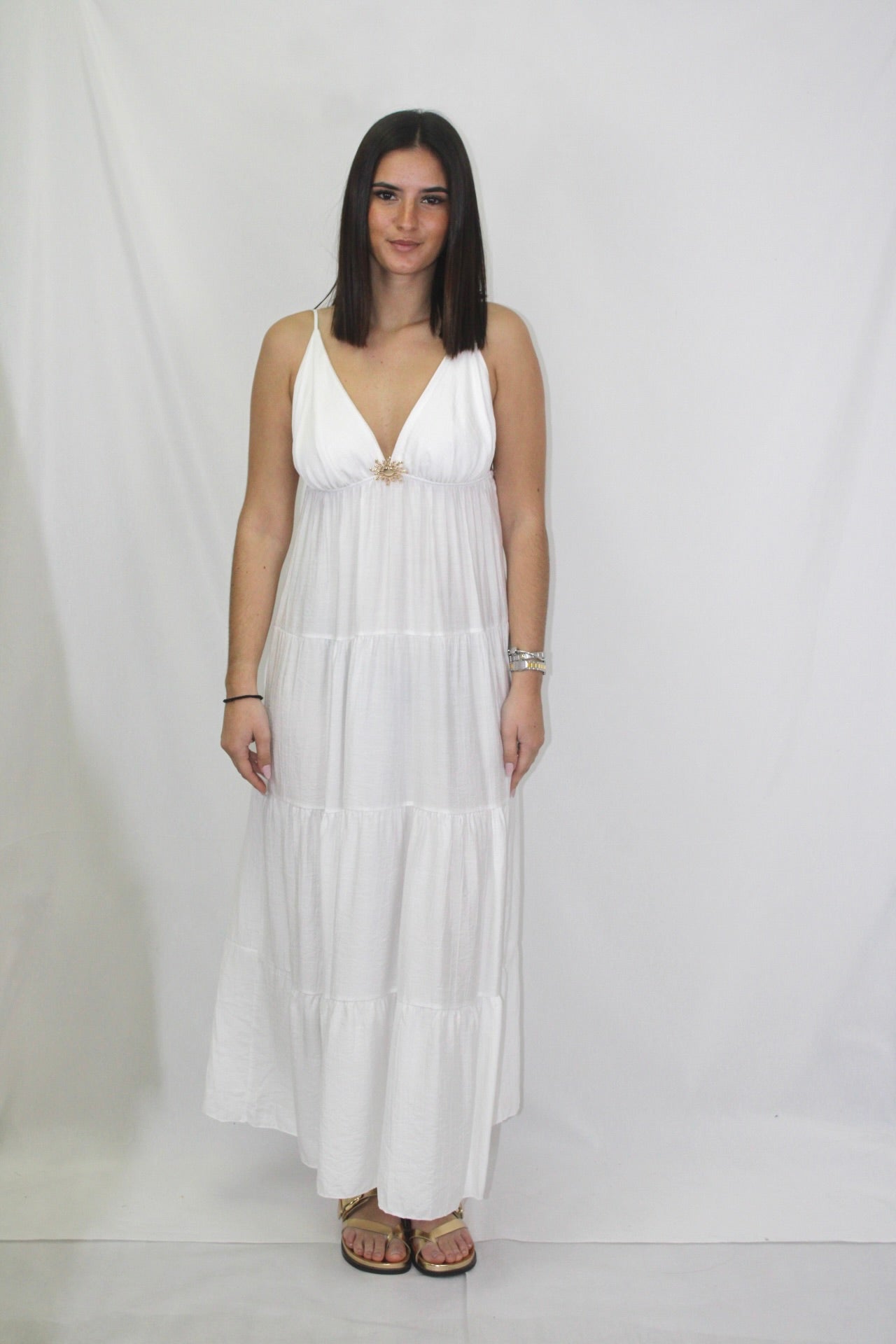 Vestido Fluído com Pregadeira