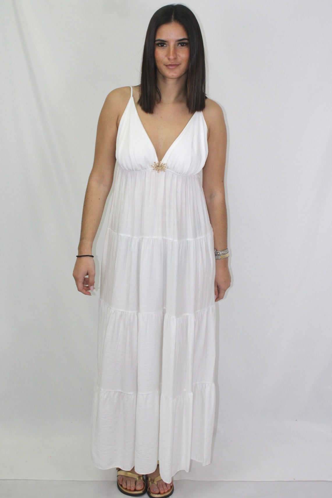 Vestido Fluído com Pregadeira