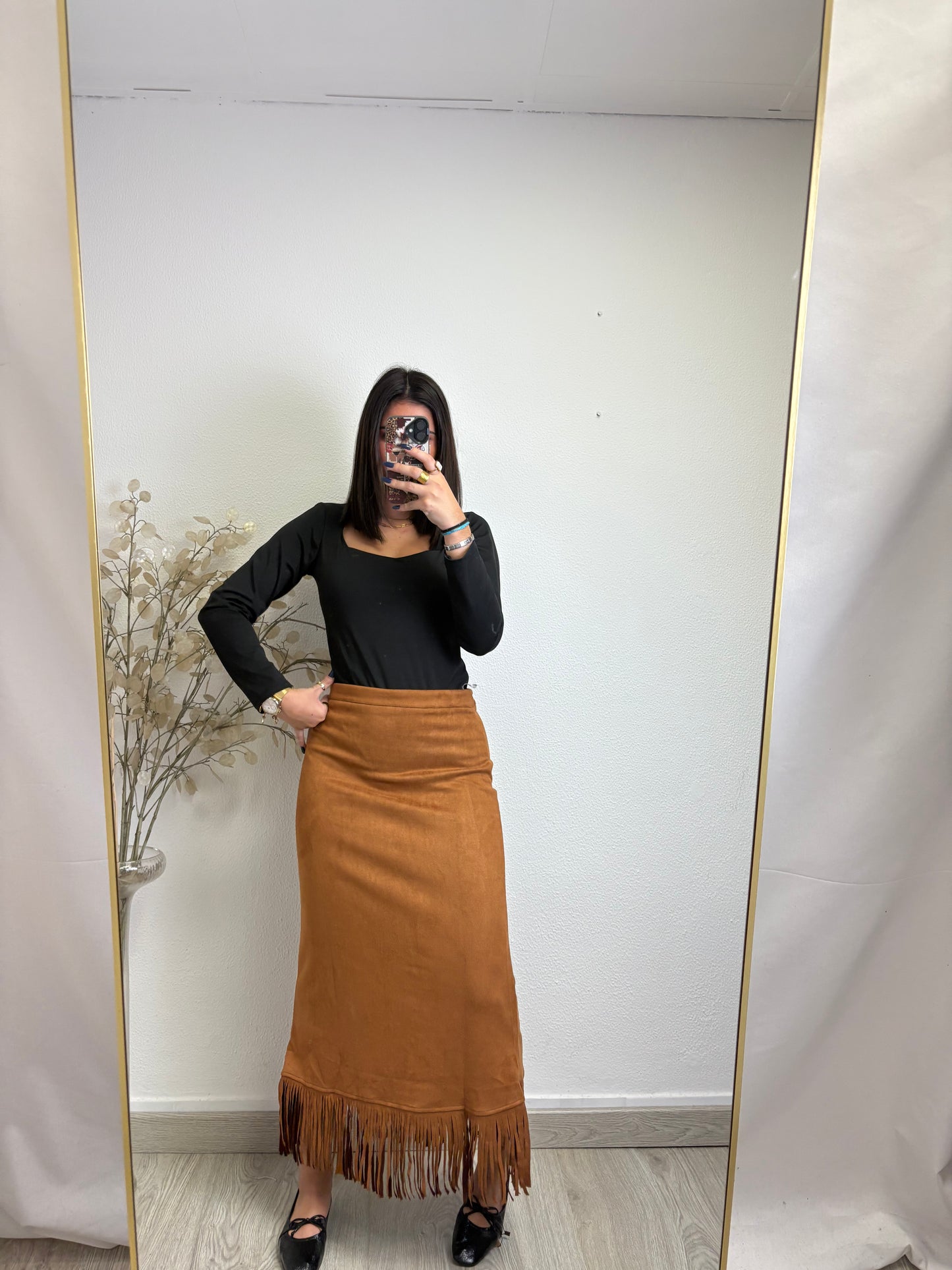 Saia efeito Camurça Com Franjas