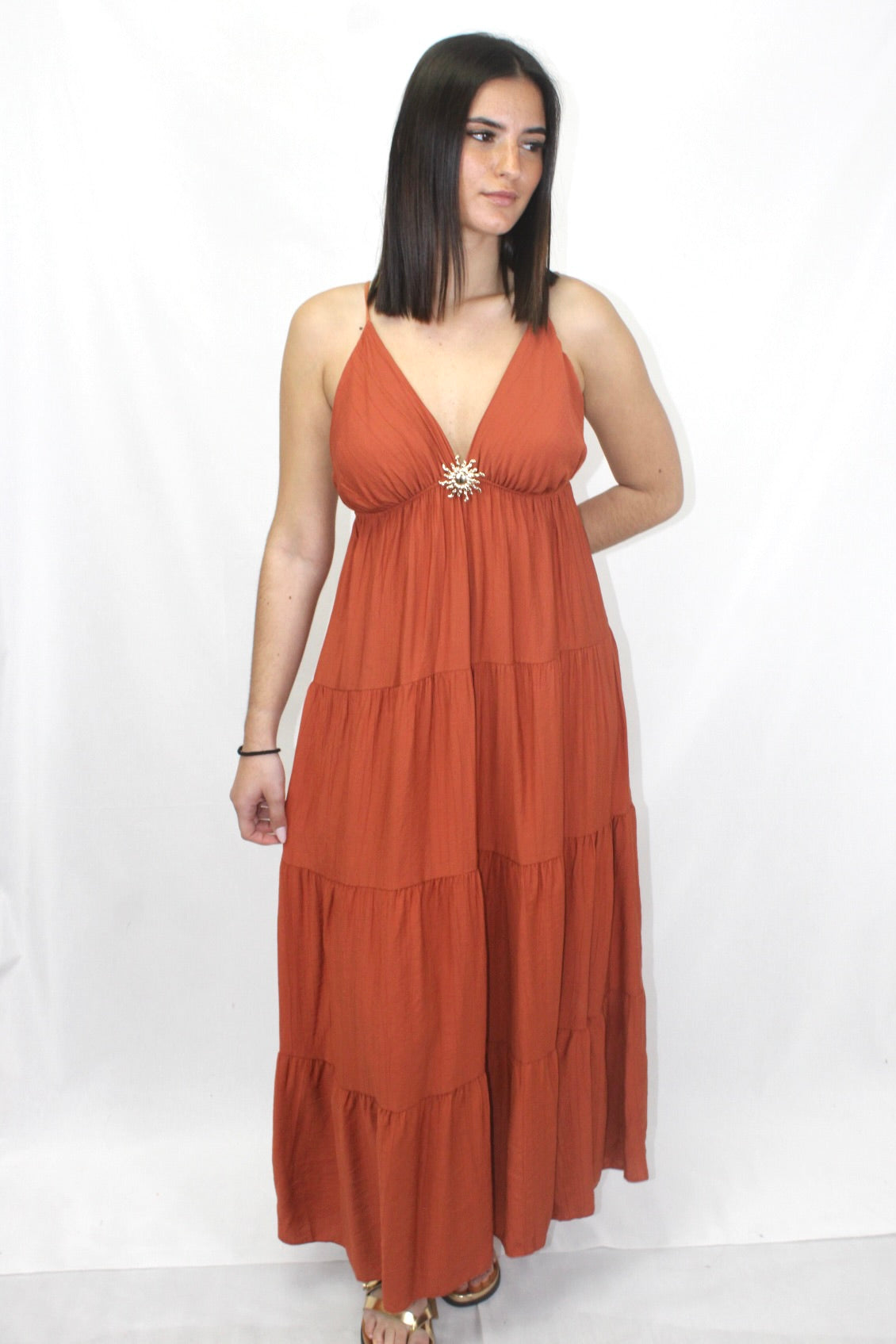 Vestido Fluído com Pregadeira
