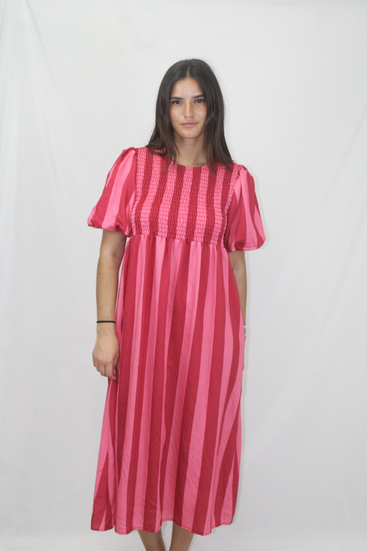 Vestido Riscas com Manga Balão