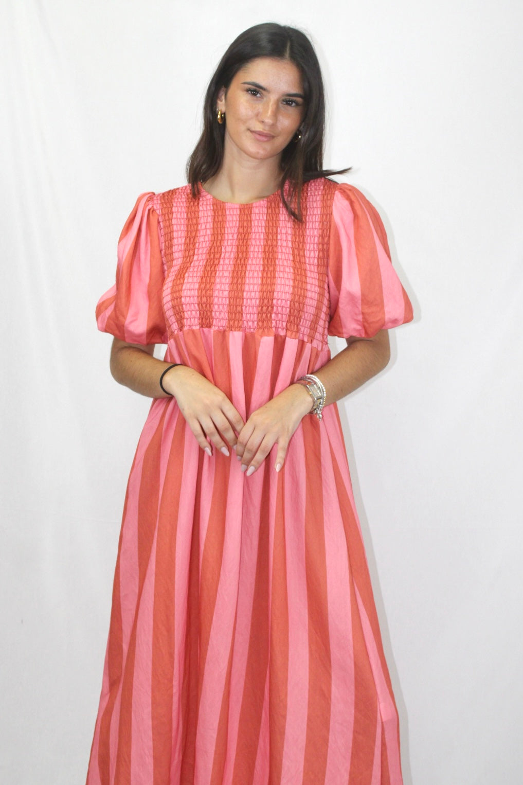 Vestido Riscas com Manga Balão