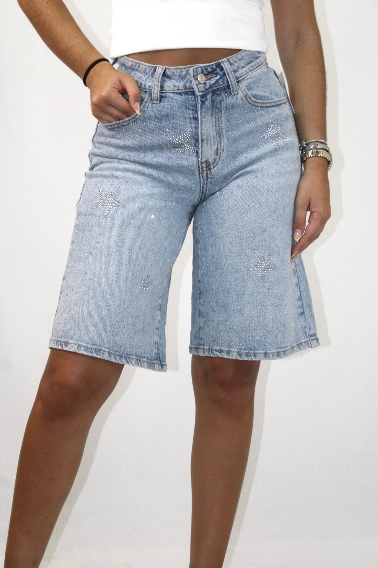 Bermuda Denim com Brilhos