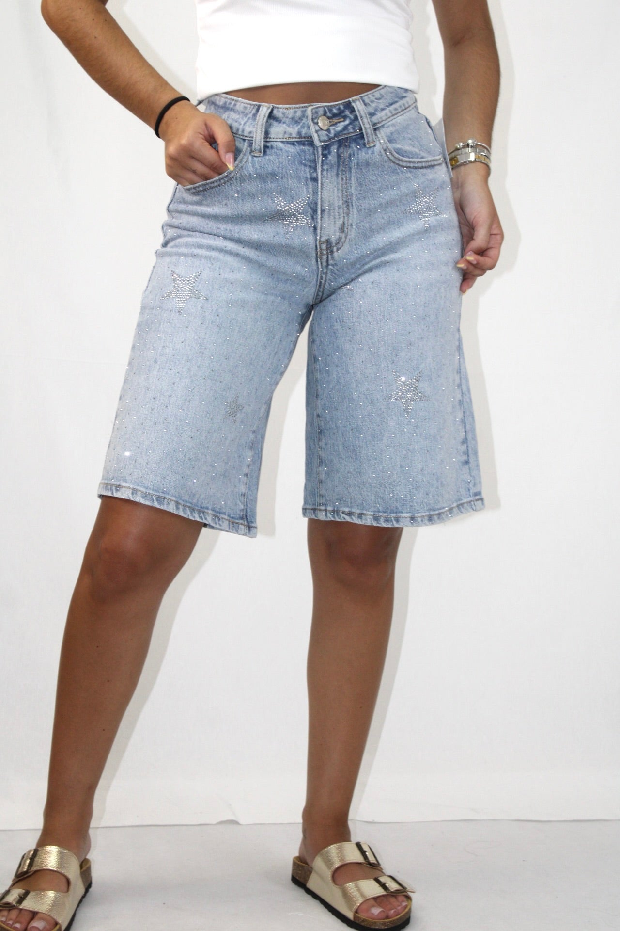 Bermuda Denim com Brilhos