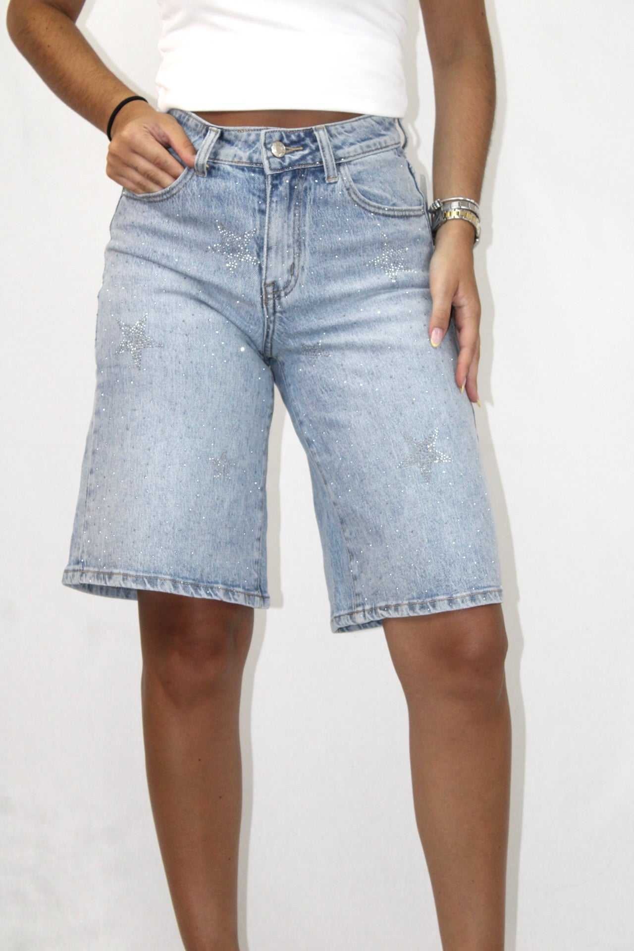 Bermuda Denim com Brilhos