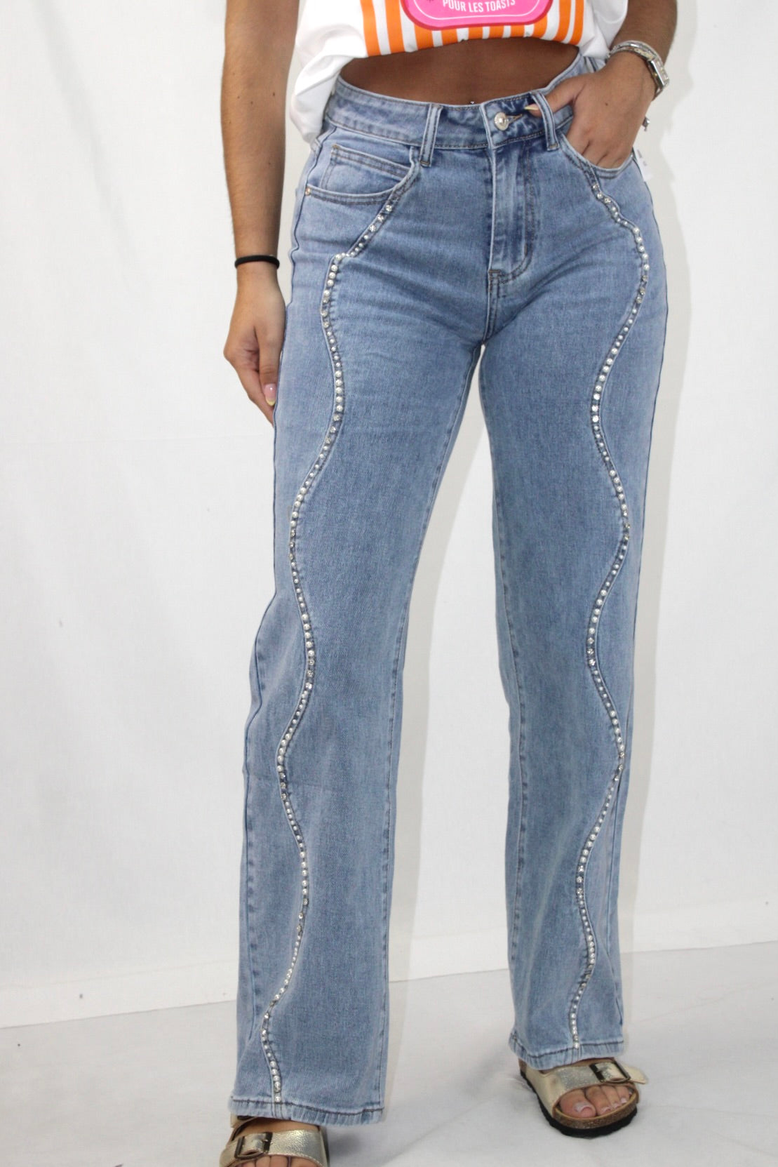 Wide Leg Jeans com Brilhos