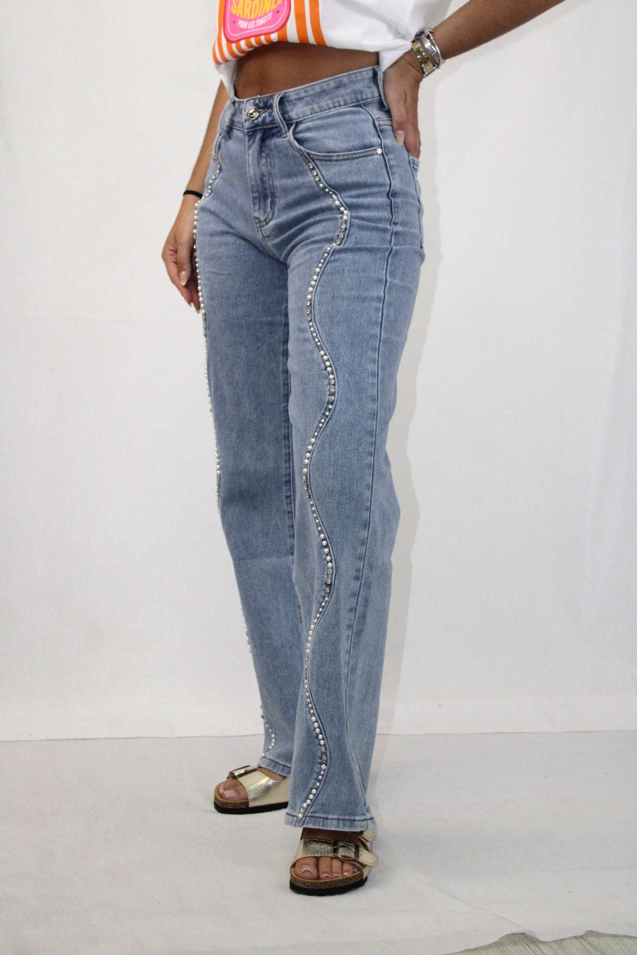 Wide Leg Jeans com Brilhos