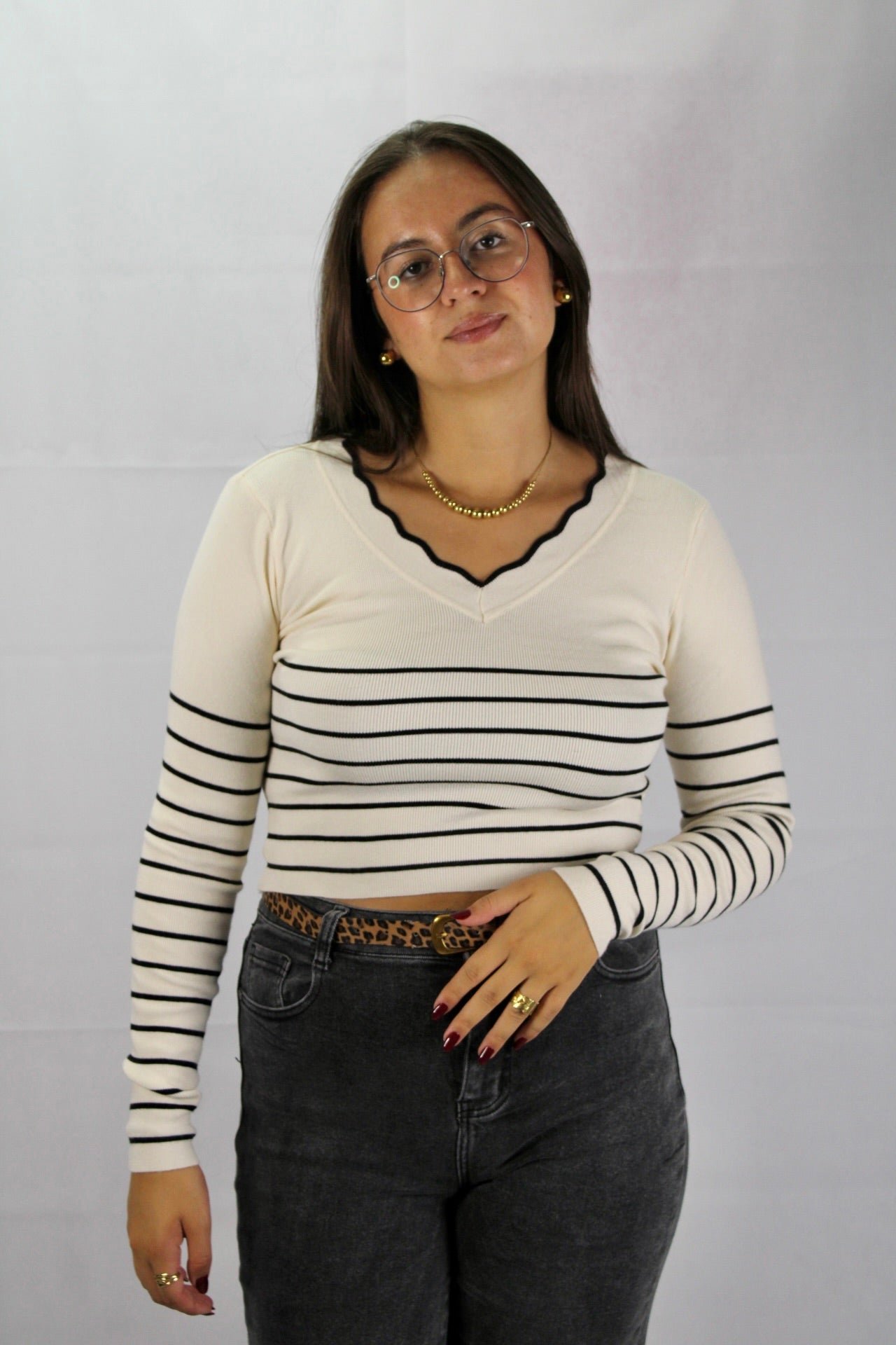 Camisola Cropped com Riscas