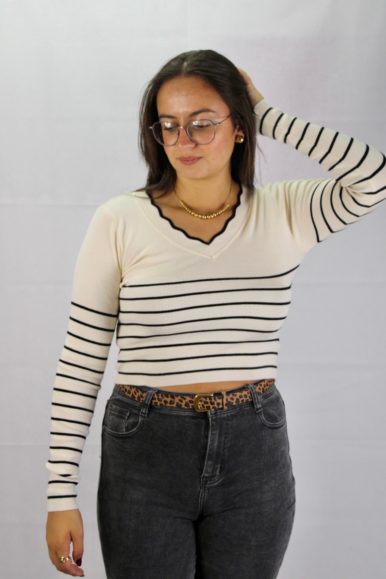 Camisola Cropped com Riscas