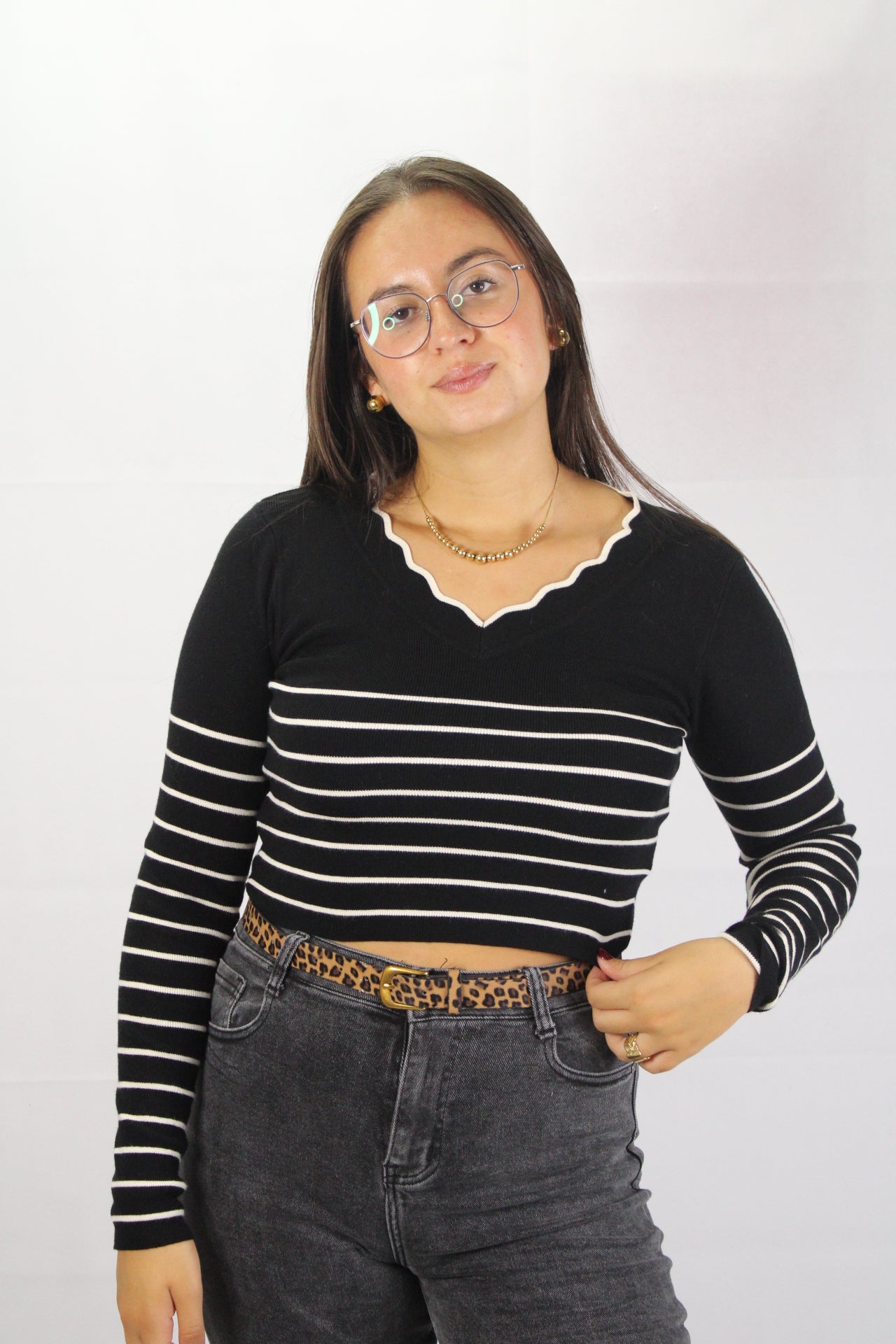 Camisola Cropped com Riscas