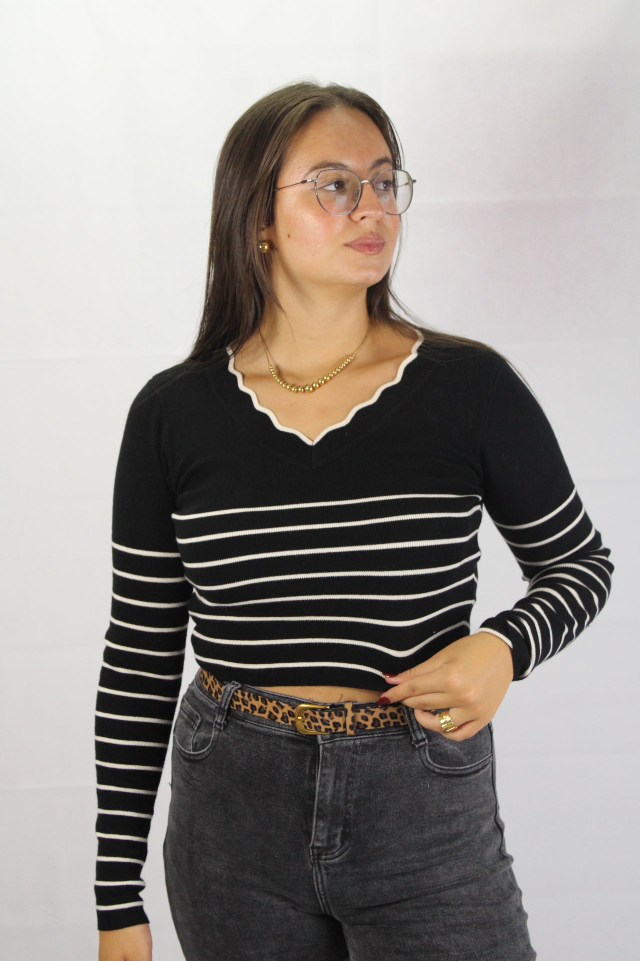 Camisola Cropped com Riscas